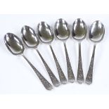A set of 6 silver teaspoons, with floral engraved handles, by Cooper Brothers & Sons Ltd,