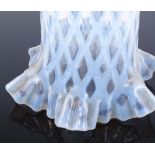A frill edged quilted vaseline glass lampshade, height 15cm