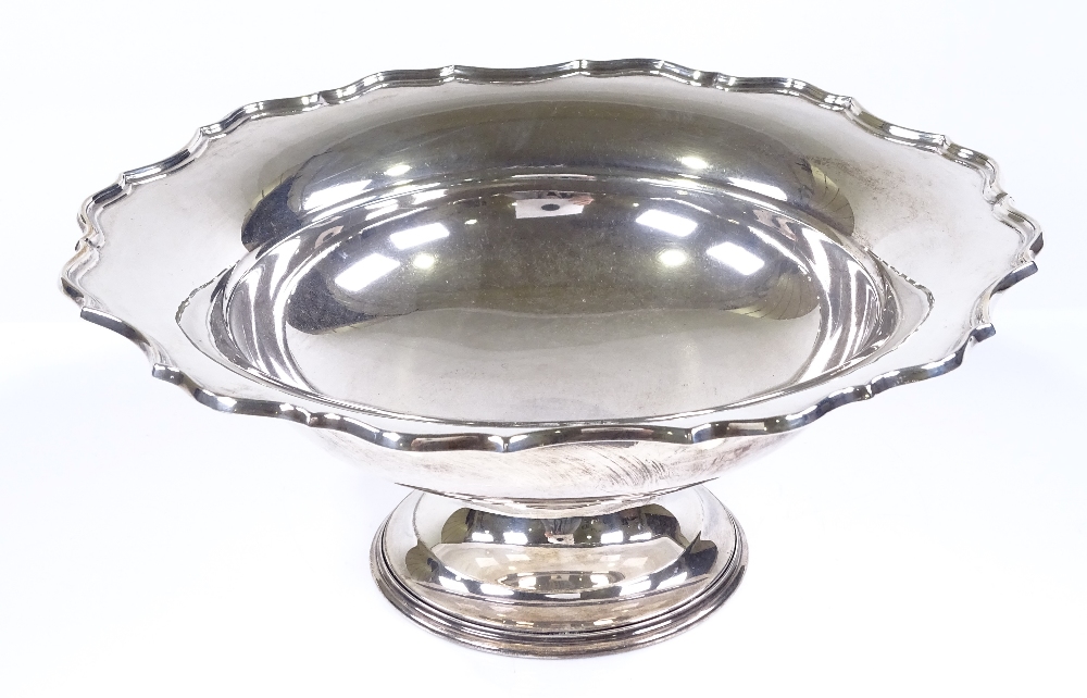 A large circular silver table centre fruit bowl, with scalloped rim, by Barker Brothers, hallmarks - Image 2 of 3
