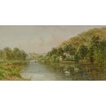 Walter Duncan, watercolour, a view of the Thames, 6.5" x 13", framed