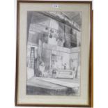 Mid-20th century pencil drawing, theatrical stage set, unsigned, 22" x 14", and pencil drawing,