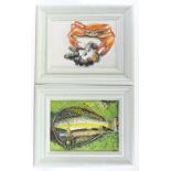 Clive Fredriksson, 4 oils on canvas, studies of fish, crab, and ducks, 12" x 16", framed