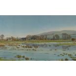 Joan Morgan ARCA, watercolour, Cuckmere Valley after the rain, 13" x 21", framed