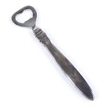 A large Georg Jensen Danish sterling silver-handled bottle opener, Cactus pattern, length 16.5cm