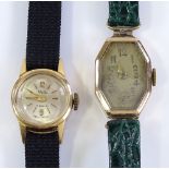 A lady's 18ct gold MuDu wristwatch, case width 16mm, together with a lady's 9ct gold Vintage