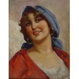 Eduardo Forlenza (1861 - 1934), oil on canvas, portrait of a woman, 10" x 7.5", framed