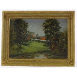 19th century French Impressionist School, oil on canvas, rural landscape, unsigned, 12"x 19", framed