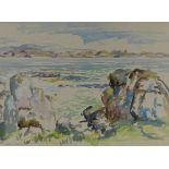 Robert Mackechnie, watercolour, shore scene Iona, 13" x 18", framed