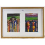 20th century Irish School, pair of acrylics on paper, unsigned, titled verso, 11" x 7.5" each,