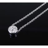 A 14ct white gold diamond cluster pendant necklace, on 14ct white gold chain, pendant diameter 7.