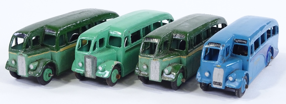 Dinky Meccano, 4 single deck buses model 29E, some over painting for Southdown Fleet buses