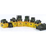 Dinky Meccano, 8 military vehicles, Armoured Car 670, Scout Car 673, Army Covered Wagon 623,