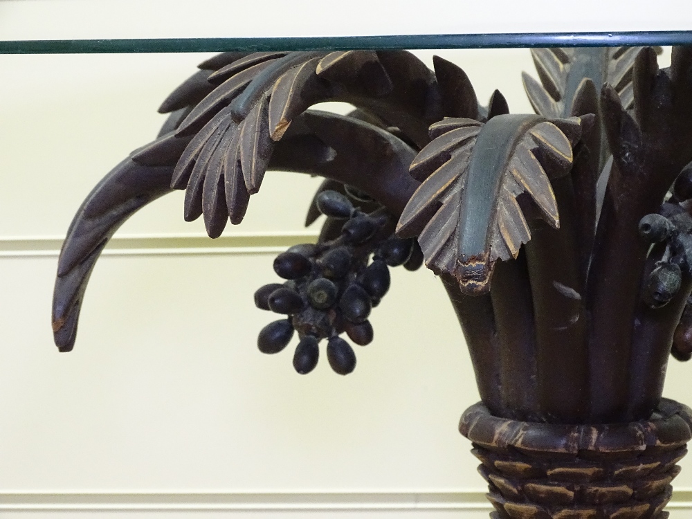 A 1950s Italian carved and painted wood palm tree design table, with glass top, diameter 28" - Image 2 of 4