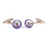 A pair of 9ct gold faceted amethyst cufflinks, panel diameter 13.3mm, 4.8g total