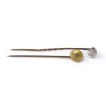 2 diamond set stickpins, larger diamond measures 4.62mm x 5.13mm (2)