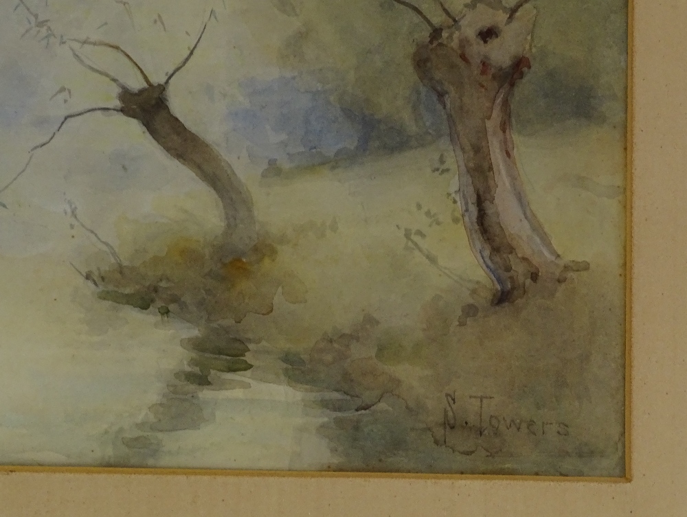 Samuel Towers (1862 - 1943), watercolour, still waters, signed, 10" x 14", framed - Image 3 of 4