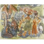 Alan Tabrum, lithograph, Caribbean scene circa 1940s, 13.5" x 17.5", mounted