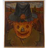 C Rowntree, oil on board, scarecrow, 1963, 28" x 24", framed