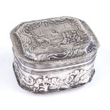 A small Dutch silver snuffbox, with embossed farmyard scenes, length 6cm