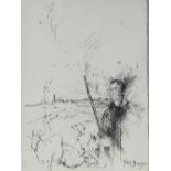 Yves Brayer, drypoint etching, the shepherd, signed in ink, sheet size 15" x 11", framed