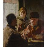 Paul Gorge (1856 - 1941), oil on canvas, 3 figures in conversation, 38" x 28", framed