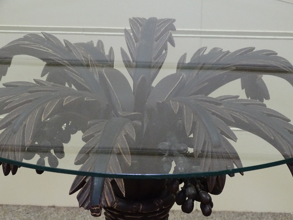 A 1950s Italian carved and painted wood palm tree design table, with glass top, diameter 28" - Image 3 of 4