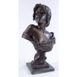 E Villanis bronze sculpture "Seule!", signed on marble base, overall height 41cm