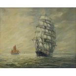 Max Parsons ARCA, oil on canvas, tall ships off the coast, 16" x 20", framed