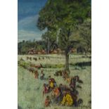 M L Andrews, oil on board, Indian plantation scene, 20" x 13", framed