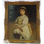 B Anderson, oil on canvas, portrait of a girl with a rabbit, 24" x 20", framed