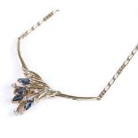 A 9ct gold sapphire and diamond collar necklace, on 9ct chain, necklace length 410mm, 7.3g