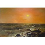 Mid-20th century oil on canvas, seascape, unsigned, 39" x 26", framed