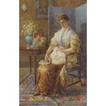 Buddig A Pughe (born 1857), watercolour, seated woman, 13" x 8", framed