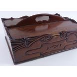 A Victorian rectangular mahogany housemaid's tray, with carved surround and 2 hinged lids, length