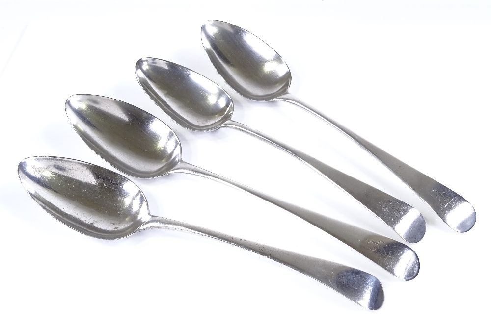 4 various Georgian silver spoons, largest length 23.5cm, 8.5oz total