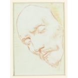 Conte crayon drawing, study of William Shakespeare's death mask, unsigned, 5" x 3.5", mounted