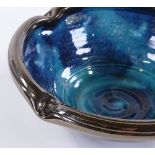 An Andrew Mason Studio pottery bowl, bronze / turquoise lustre glaze, impressed Studio marks,