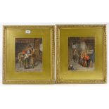Joseph Aufray, pair of watercolours, interior scenes with children, 11" x 8.5", framed