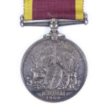 A Victorian china 1900 Campaign medal, to FJ Ingham, boy first class HMS Pique