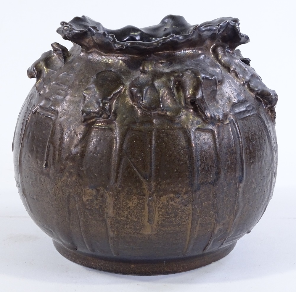 A bronze glaze Studio pottery vase, signed F B Yafo, height 16cm - Image 2 of 3