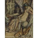 Herbert Cole, ink / watercolour, symbolist painting, Classical composition, 1908, signed, 7.5" x 6",