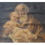 19th century print on canvas, Classical portrait, in embroidered mount, overall dimensions 45" x