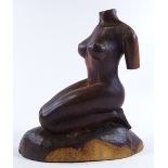 A carved hard wood female nude sculpture, signed A Jones, height 33cm