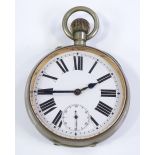 A nickel-cased Goliath pocket watch, with white enamelled dial and subsidiary seconds dial, case no.