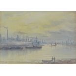 A Denoon Young (Exh 1891 - 1900), watercolour, industrial river scene, 7" x 10", framed
