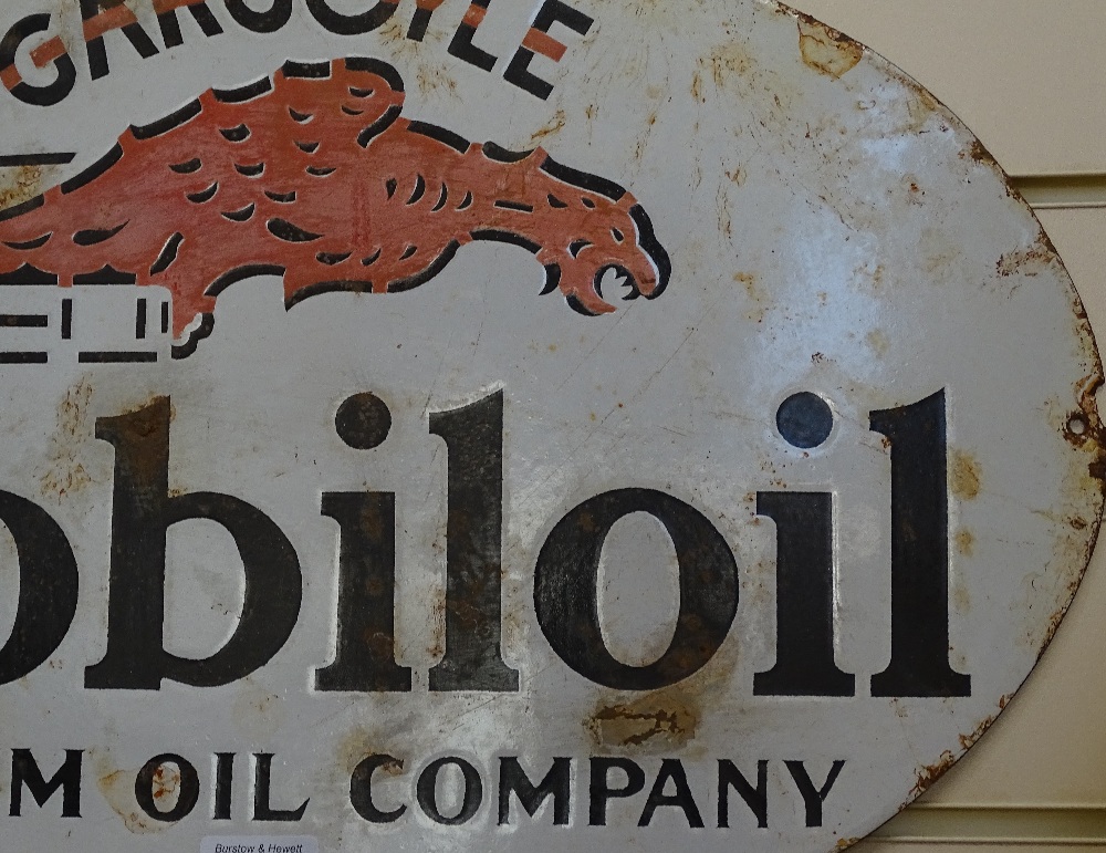 A Vintage enamel advertising sign for Gargoyle Mobiloil Vacuum Oil Company, width 21" - Image 2 of 2