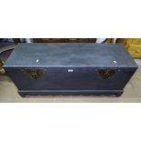 An Oriental design painted rectangular blanket chest, with fitted tray, and strapwork decoration,