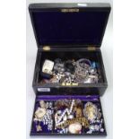 A Victorian leather jewel box, to include a quantity of silver jewellery, silver and enamel