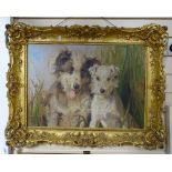 Philip Sirellan?, oil on canvas, study of 2 dogs, 1906, 16" x 24", original ornate gesso frame
