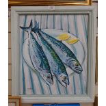 Clive Fredriksson, oil on board, mackerel, 17" x 20"